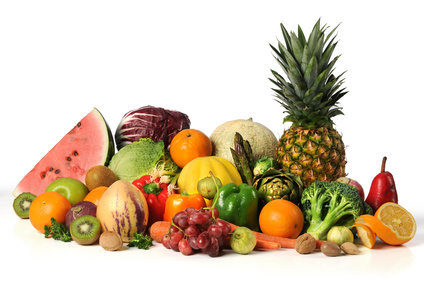 Fruits and Vegetables on White